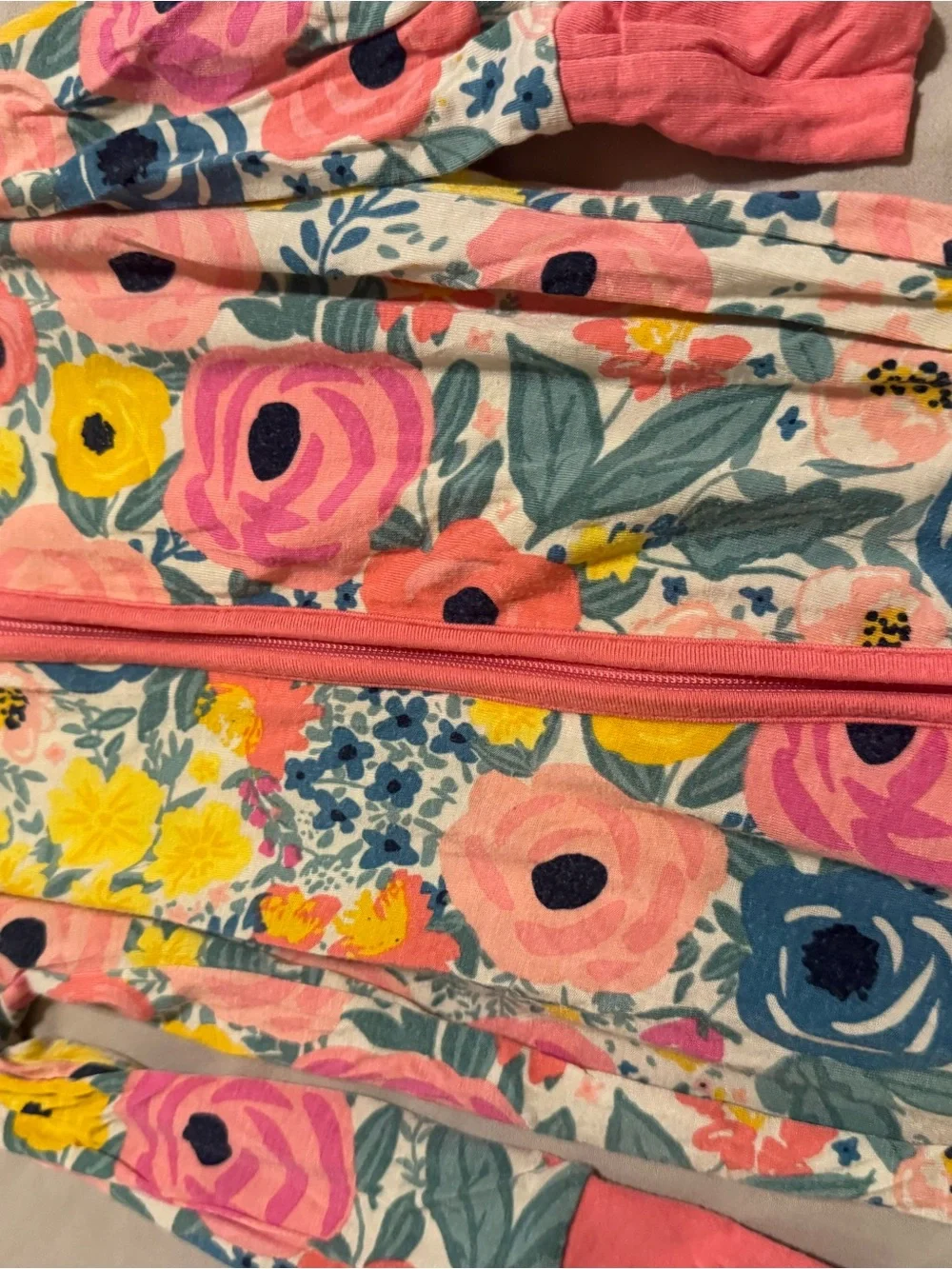 Little Sleepies Coral Trim Floral Zip Footie Pajamas